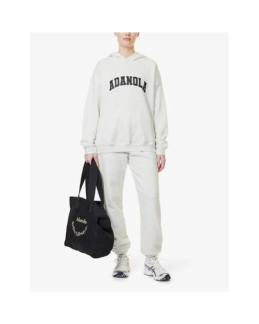 ADANOLA White Varsity Logo-Print Oversized Cotton Fleece Hoody