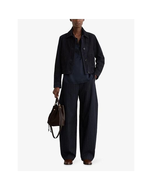 Reiss Blue Elle Pinstripe Barrel-Leg Stretch-Woven Trousers