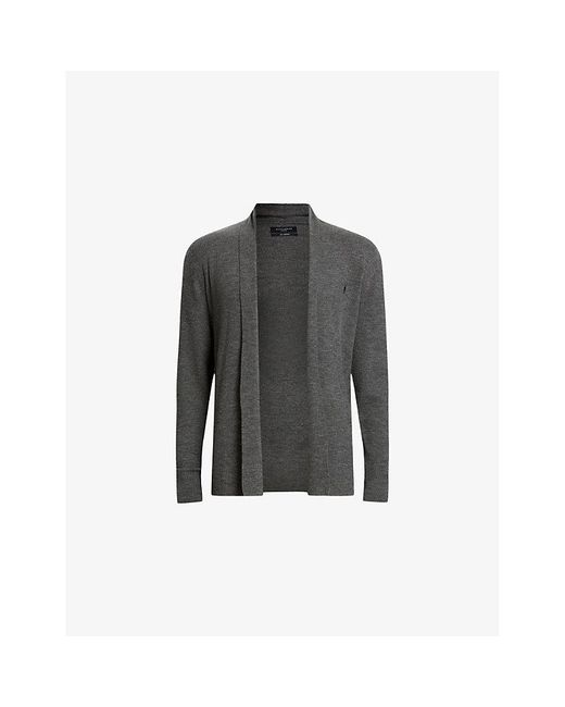 AllSaints Gray Mode Ramskull-Embroidered Merino-Wool Cardigan for men
