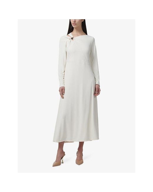 eem White Hammered-Detail Slim-Fit Stretch-Jersey Maxi Dress