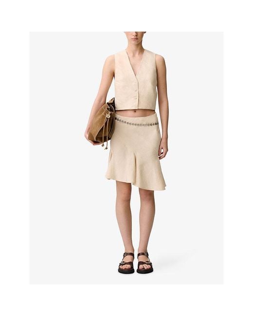Claudie Pierlot White V-Neck Cropped Woven Waistcoat