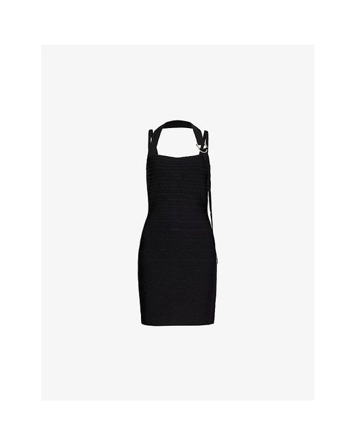 Hervé Léger Black Bandage Adjustable-Strap Stretch-Knitted Mini Dress