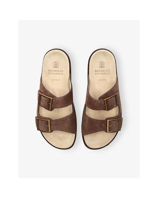 Brunello Cucinelli Brown Two-Strap Suede Sandals for men