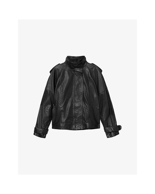 AllSaints Black Serne Relaxed-Fit Leather Jacket