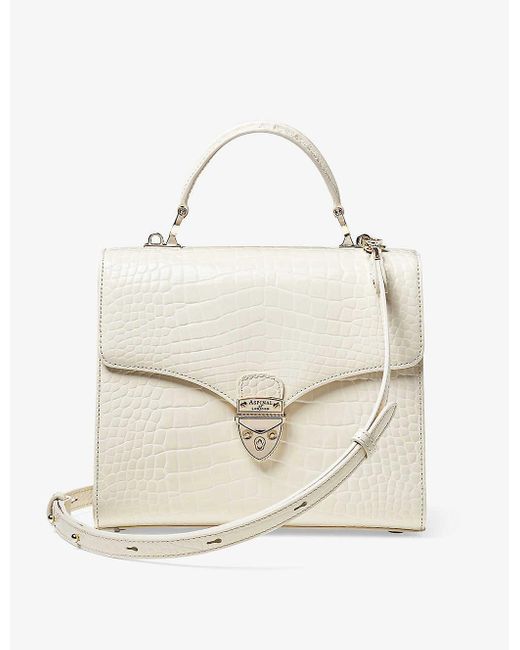 Aspinal White Mayfair Croc-embossed Leather Top-handle Bag