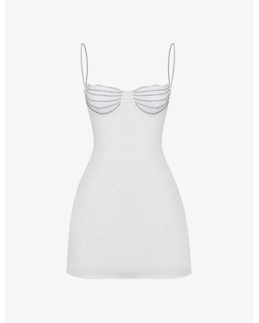 House Of Cb Grace Crystalembellished Bustier Stretchvelvet Mini Dress in White Lyst