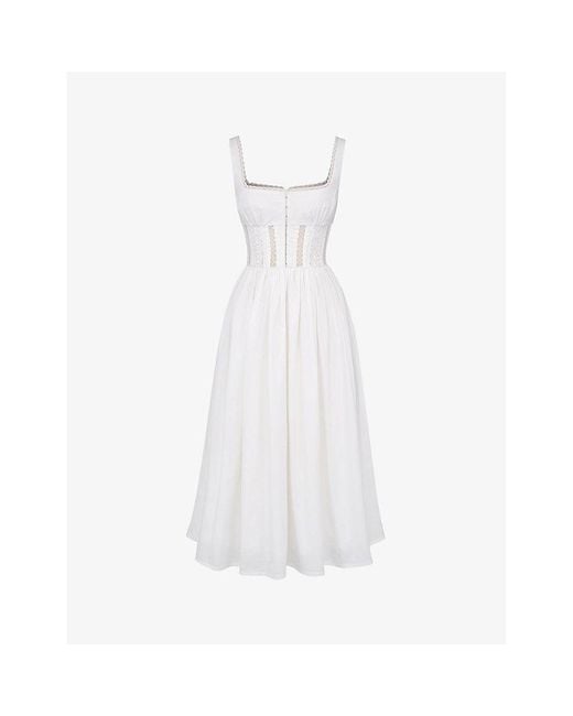 House Of Cb White Perle Lace-trim Stretch-cotton Midi Dress