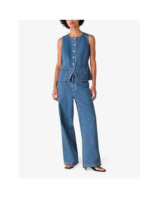 Whistles Blue Round-Neck Slim-Fit Denim Waistcoat