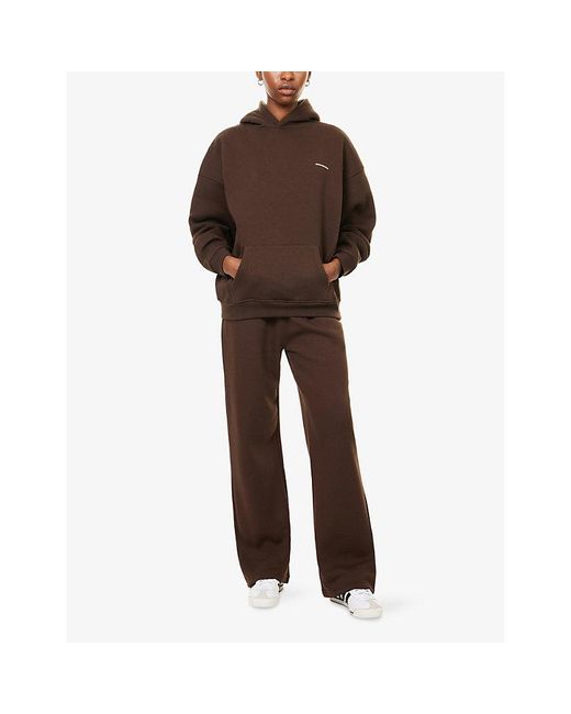 Sisters & Seekers Brown Seekers 99 Logo-Embroidered Stretch Cotton-Jersey Hoody