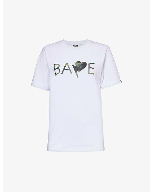 A Bathing Ape White Camo Heart Logo-print Cotton-jersey T-shirt