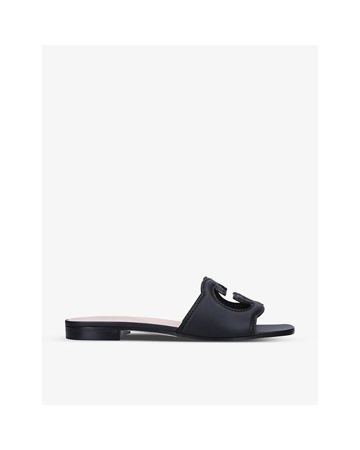 Gucci Interlocking G Cut-out Leather Sliders in Black | Lyst