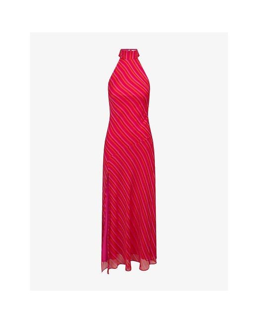 OMNES Red Elsie Stripe-Print Chiffon Maxi Dress