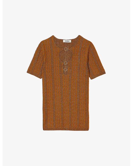 Sandro Brown Cut-out Hard-ware-embellished Knitted Top