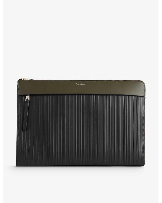 Paul Smith Black Foiled-branding Striped Leather Briefcase for men