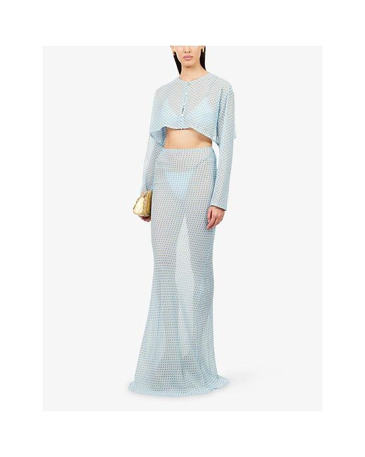 HYPHEN Blue Polkadot-Print Sheer Maxi Skirt