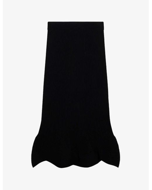 Ted Baker Black Velenaa Curved-hem High-rise Stretch-knit Midi Skirt