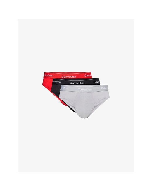 Calvin Klein Red Blk,Adr Rush,Sleet W/Dtm Icon Branded Pack Of Three Stretch-Cotton Briefs for men