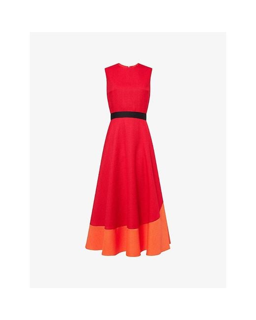 Roksanda Red Mire Belted Woven Midi Dress