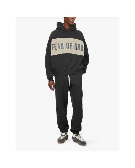 Fear Of God Black Panelled Crop Cotton-Jersey Hoody for men