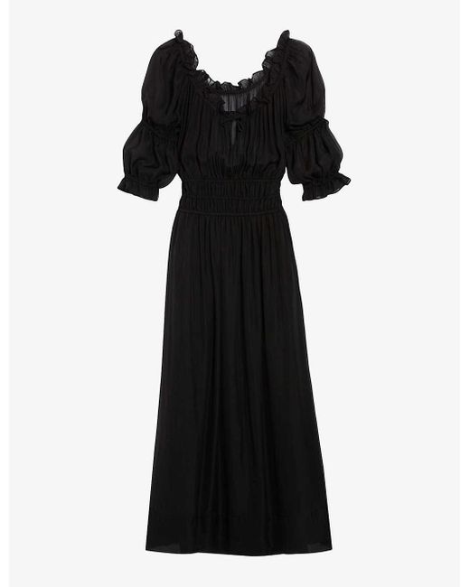Claudie Pierlot Black Lace-up Off-the-shoulder Chiffon Maxi Dress