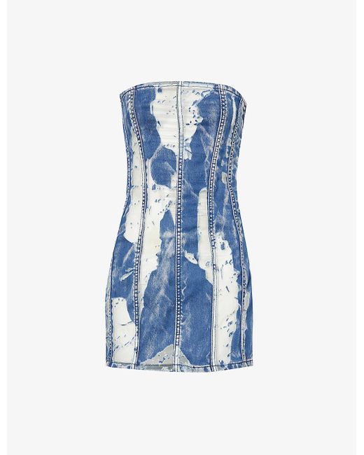 Jaded London Blue Contrast-panel Sleeveless Denim-blend Mini Dress
