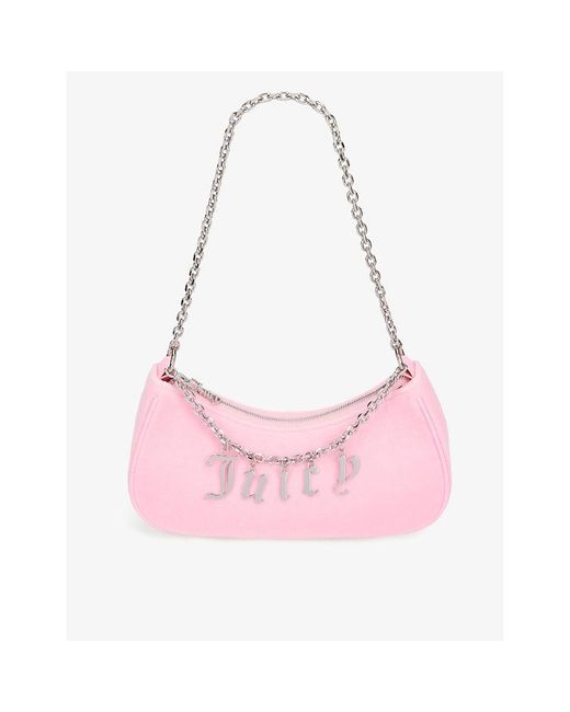 Juicy Couture Pink Chain-strap Logo-embellished Velour Shoulder Bag