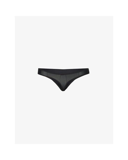 Calvin Klein Marq Mid-rise Semi-sheer Stretch-recycled Nylon Thong in Black