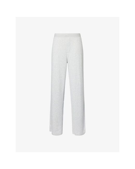 Skims White Straight-Leg Ribbed Cotton-Jersey Trousers Rib Relaxed Pant