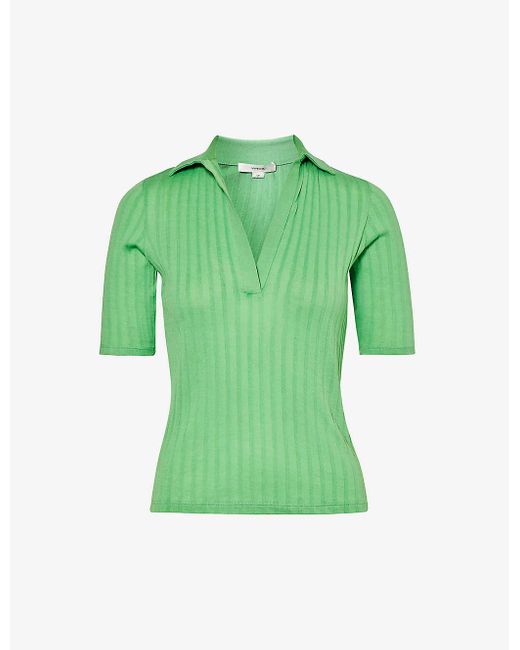 Vince Green Striped-rib Cotton-knit Top