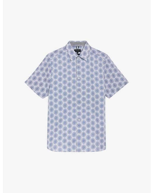 Ted Baker Blue Pearsho Geometric-print Stretch-cotton Shirt for men