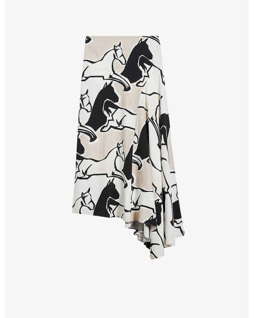 Ted Baker White Selenia Horse-print Asymmetric Bias-cut Woven Midi Skirt