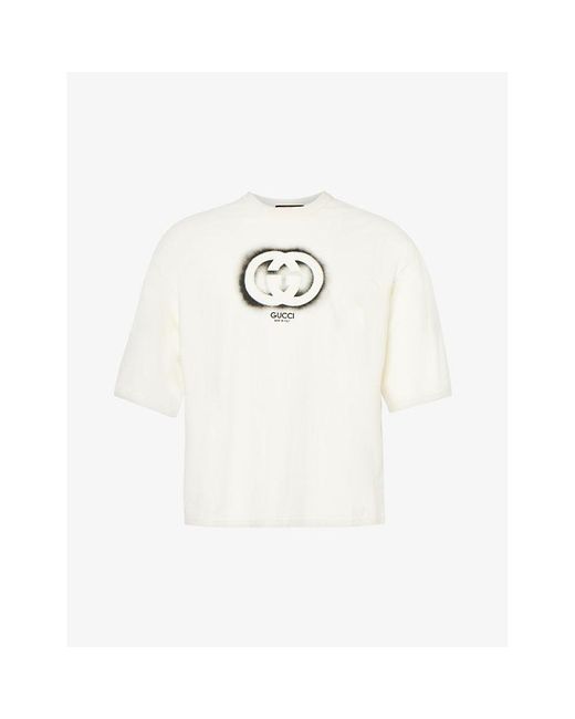 Gucci White Brand-print Boxy-fit Cotton-jersey T-shirt for men
