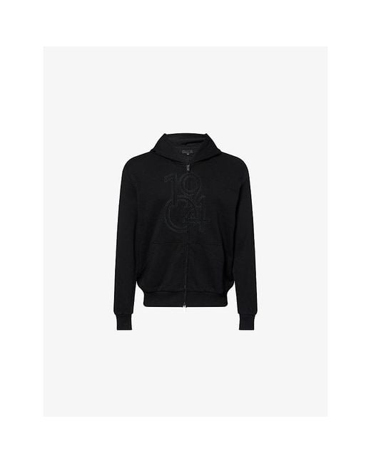 FIFA 1904 Black Embroidered-Logo Kangaroo-Pocket Cotton Hoodie for men