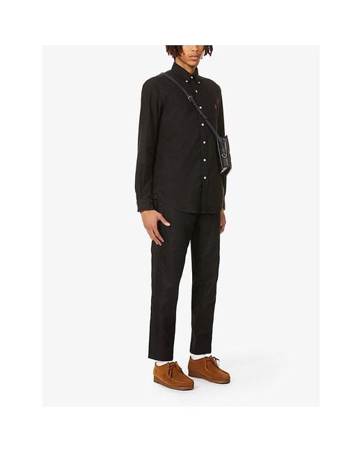 Polo Ralph Lauren Black Pony-embroidered Custom-fit Garment-dyed Cotton Oxford Shirt for men
