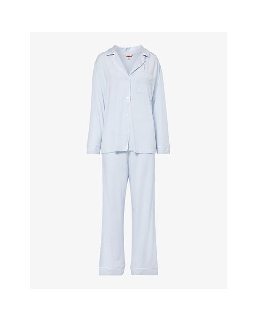 Eberjey Blue Gisele Piped-Trim Stretch-Jersey Pyjamas