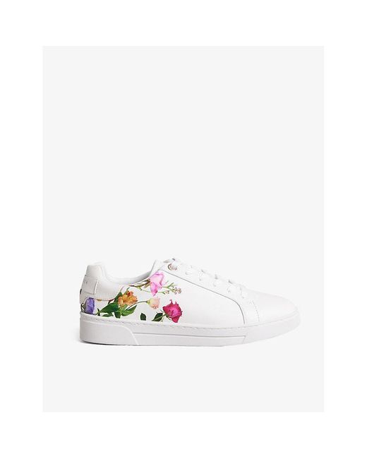 Ted Baker Artel Floral-print Leather Low-top Trainers in White | Lyst