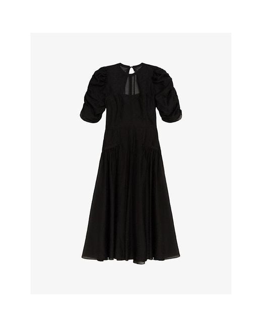Ted Baker Black Tatsu Puff-sleeve Woven Midi Dress