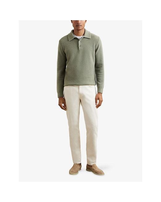 Reiss Green Deansgate Polo-Collar Wool And Cashmere-Blend Jumper for men