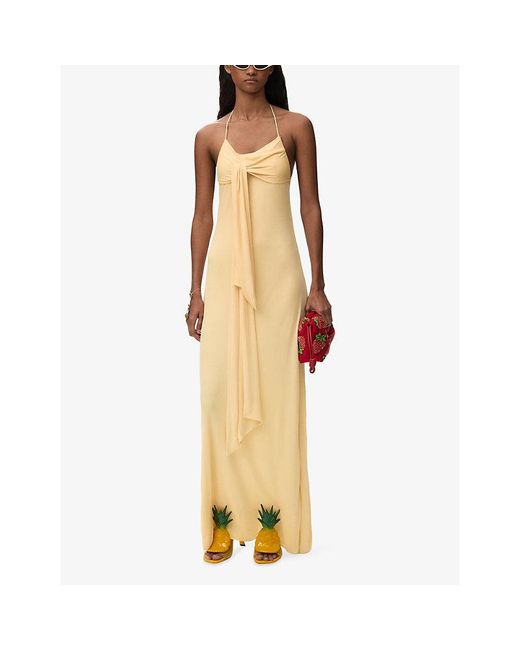 Loewe Metallic X Paula's Ibiza Tie-Front Halterneck Woven Maxi Dress