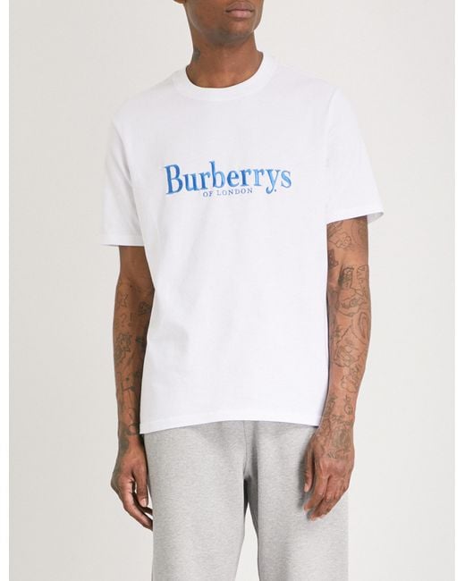 Burberry S Embroidered Cotton-jersey T-shirt in White for Men | Lyst