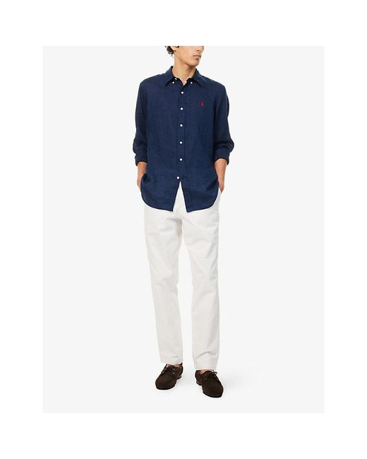 Polo Ralph Lauren Blue Button-Down Long-Sleeves Linen Shirt for men