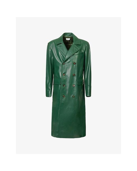 Bally Green Double-breasted Waist-adjuster Leather Trench Coat for men