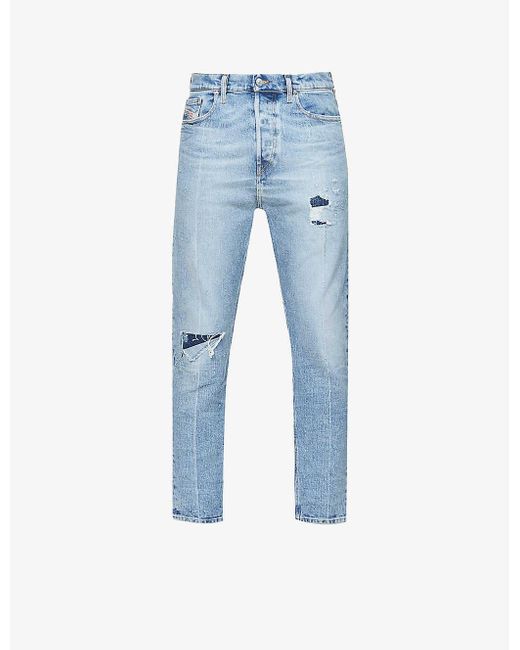 DIESEL Blue Vider Faded Slim-fit Stretch-denim Jeans for men