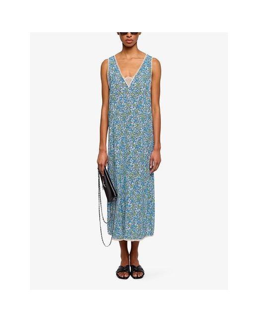 Zadig & Voltaire Blue Renzo Floral-Print Woven Midi Dress