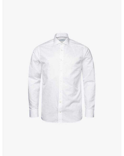 Eton of Sweden White Solid Slim-fit Cotton And Linen-blend Shirt for men