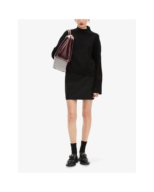 The Kooples Black Logo-Embroidered Funnel-Neck Stretch-Woven Jumper