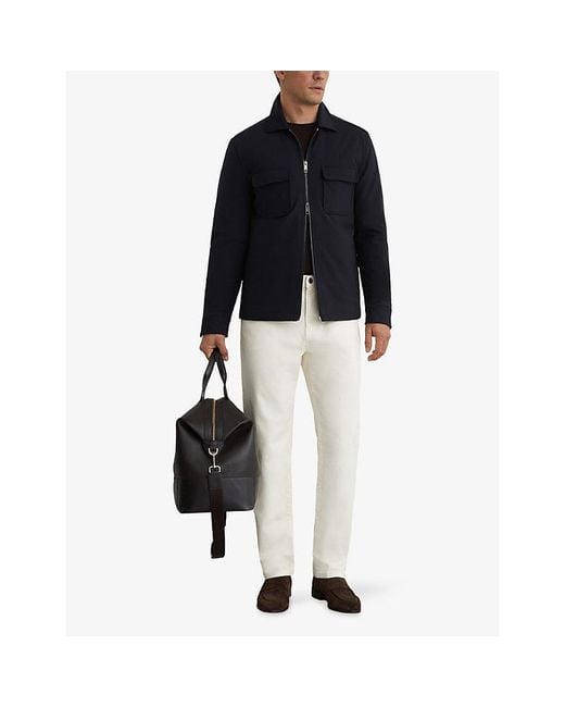 Reiss Blue Oshei Zip-Front Quilted Overshirt for men