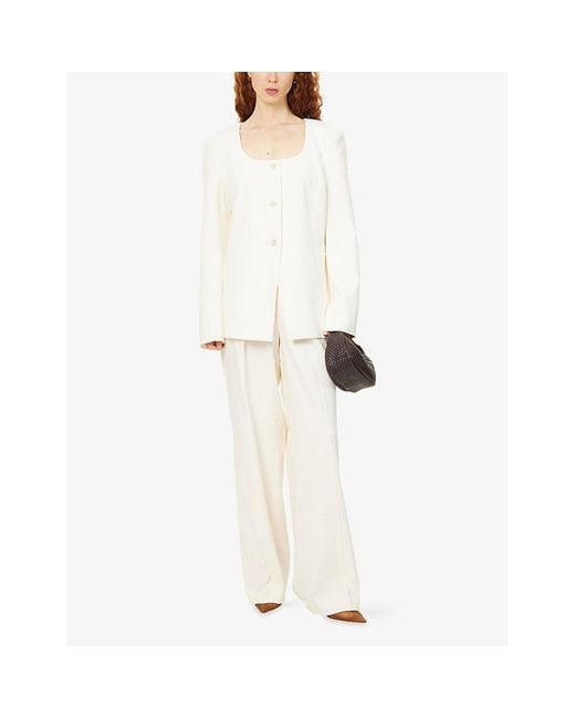 PAIGE White Edina Scoop-Neck Woven Blazer