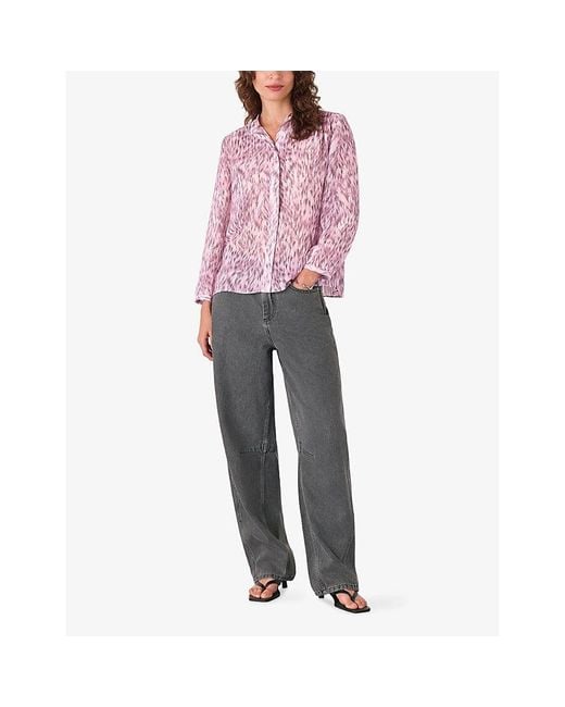 Whistles Pink Leopard-Print Long-Sleeve Pleated Woven Shirt