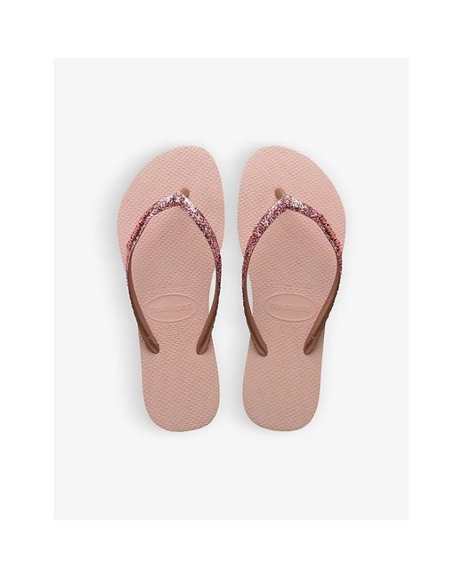 Havaianas Pink Slim Glitter Ii Embellished Rubber Flip Flops